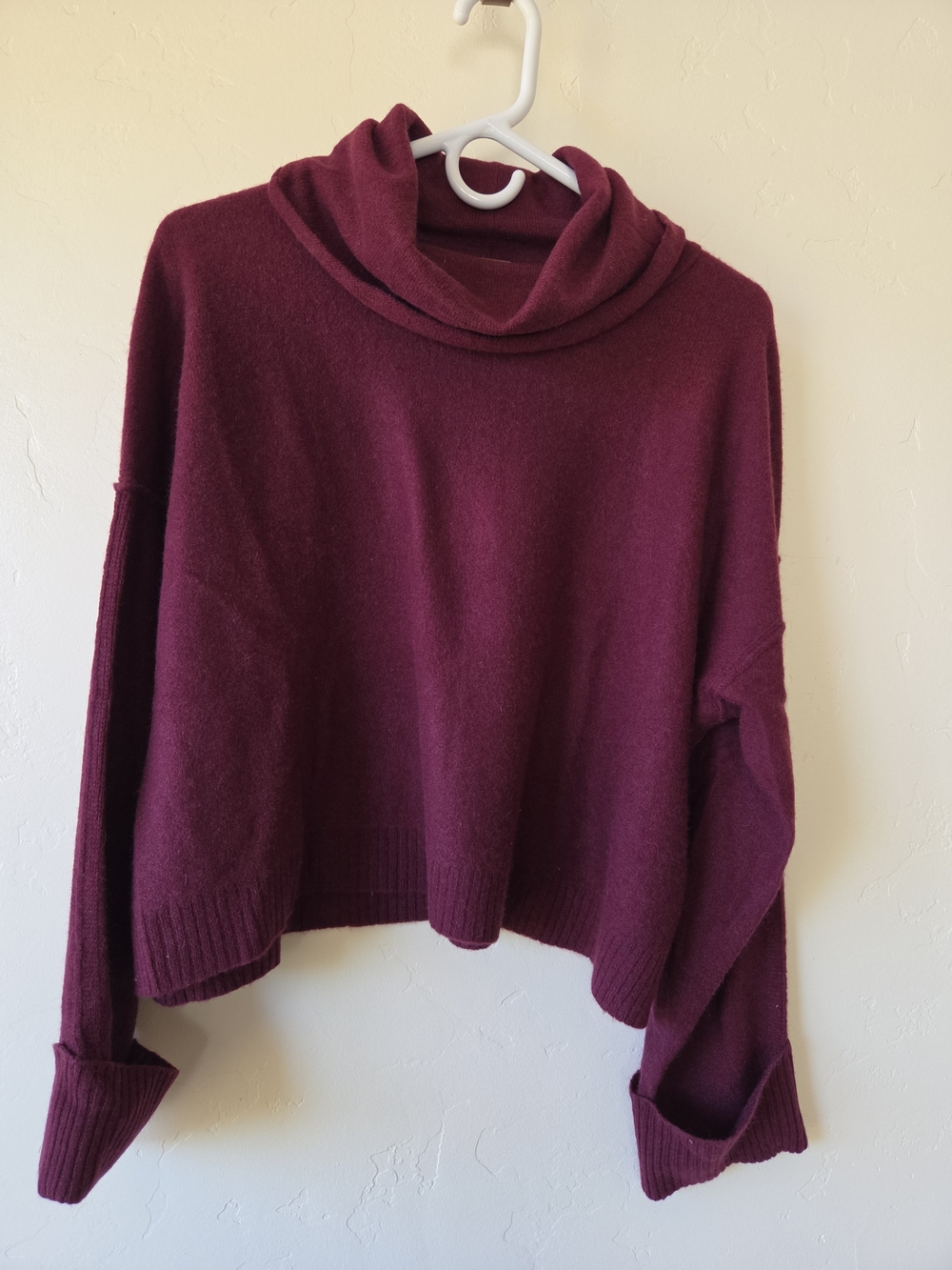 Free People Cashmere Maroon Cropped Cowl Neck Sweater